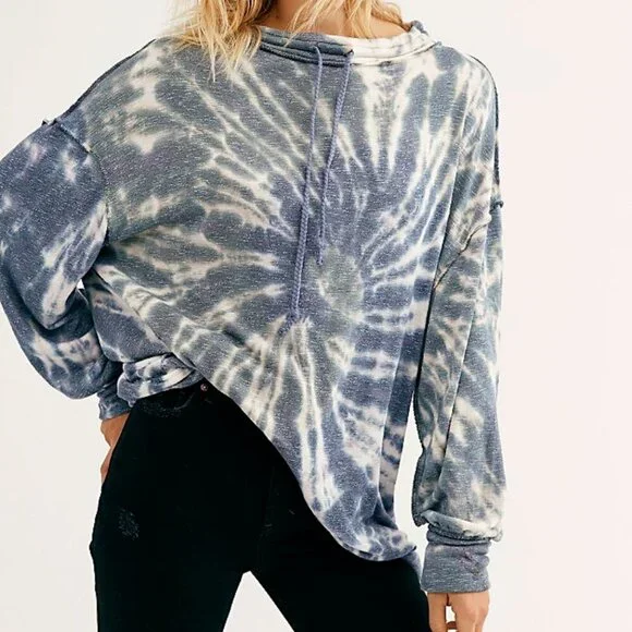 We The Free Blue Best Catch Tie Dye Tunic Top XS Drawstring Free People - Picture 3 of 12